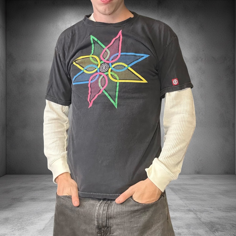 Vintage Element Skateboards Graphic T-Shirt Black Y2K Skater Tee Boxy Fit